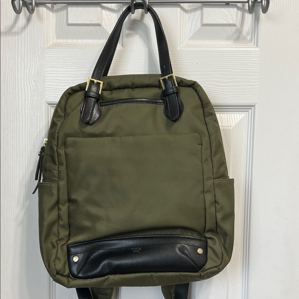 Olive Green Backpack with Black Trim by